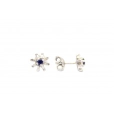 Handmade Stud Earrings 925 Sterling Silver Natural Blue Sapphire Gem Stones - W